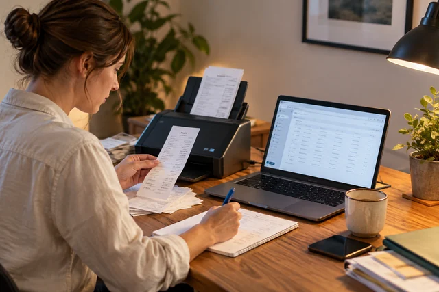 Invoices are reviewed, scanned and organized into structured records.